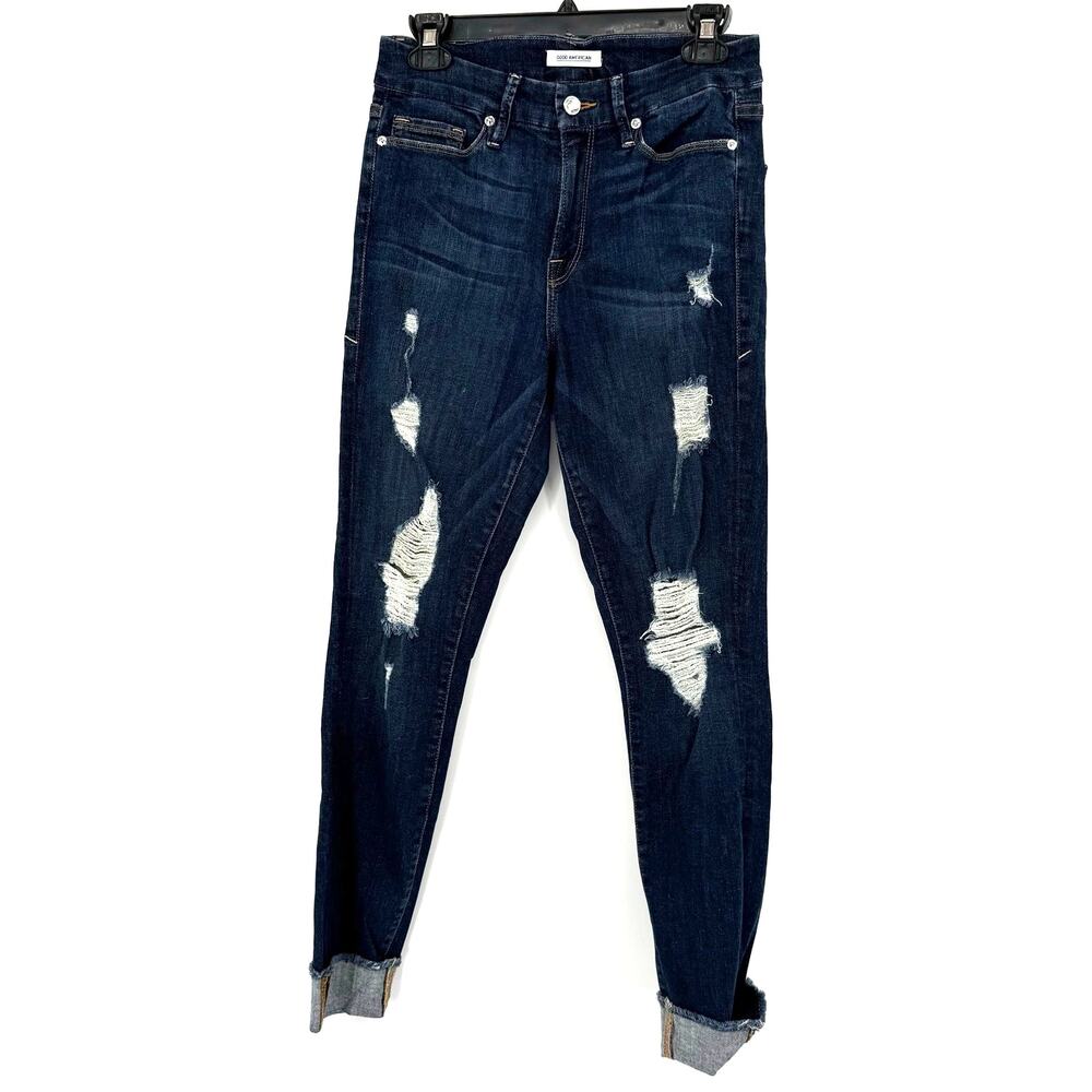 Good American Size 4 27 Good Legs Blue Jean Denim Pants Skinny Fit Distressed